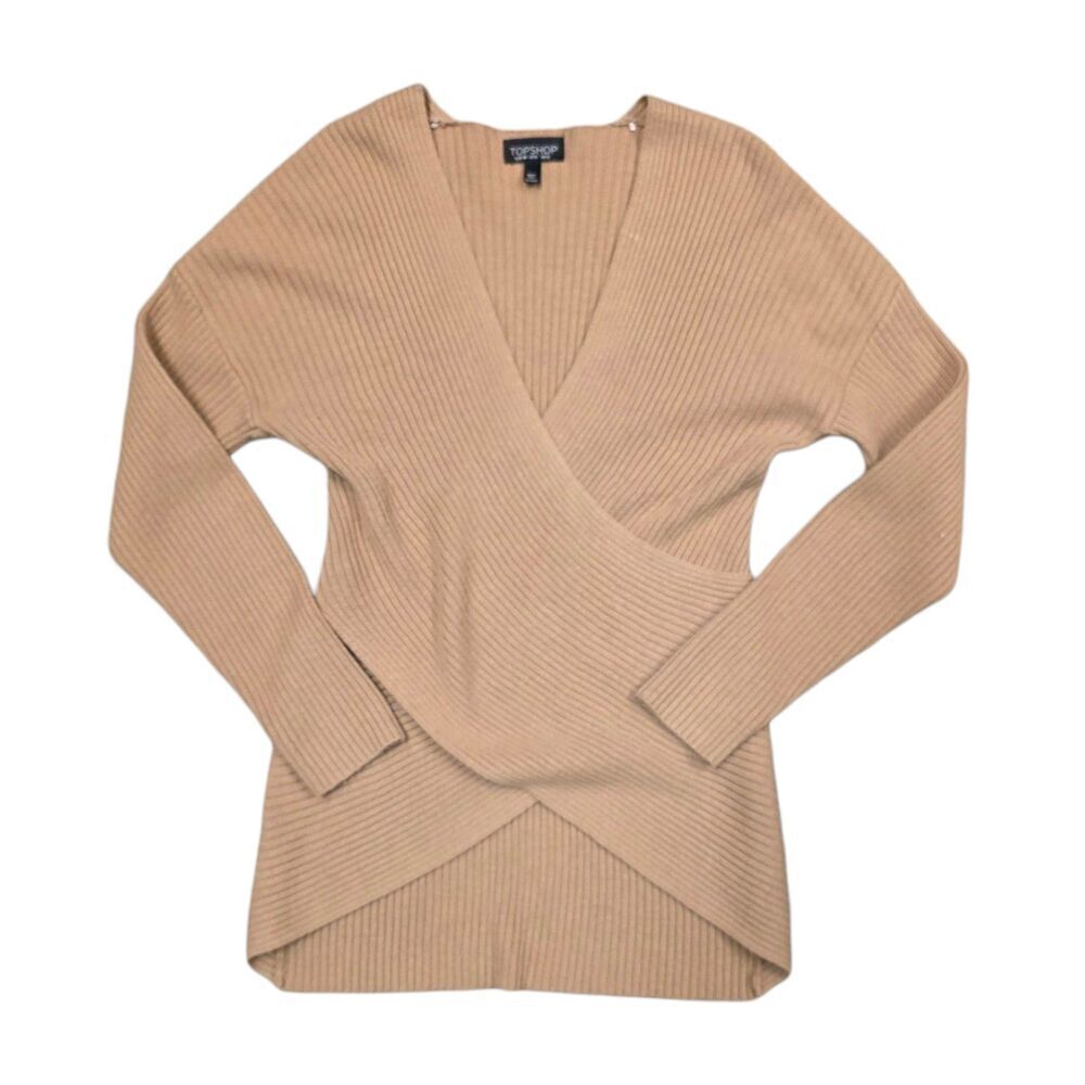 Topshop Camel Beige Ribbed Wrap Crossover Sweater 6